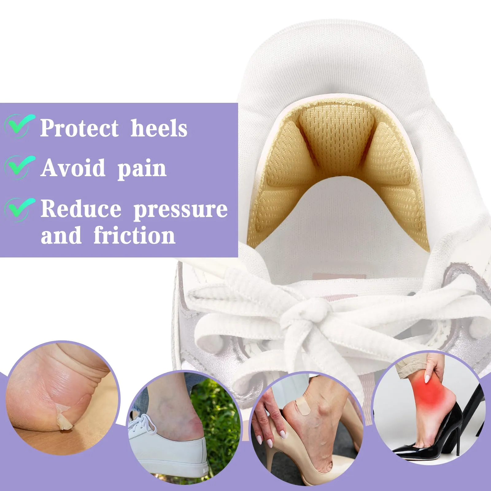 10 pairs of heel pads, premium heel pads shoes, self-adhesive heel protection for shoes, anti-friction anti-blister thick shoe insoles, heel pads for men women, 5 colors