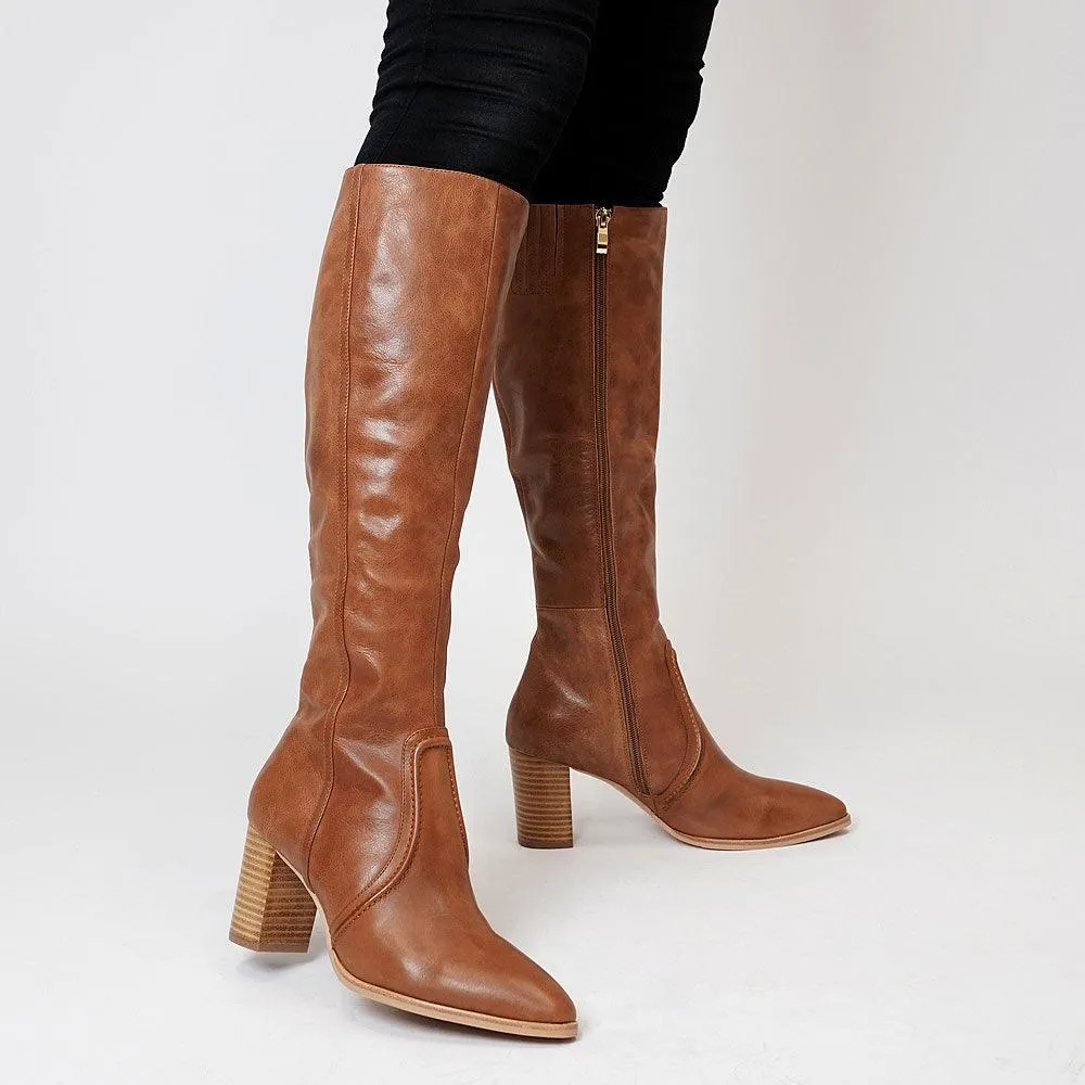 Ammies Cognac Leather Knee High Boots