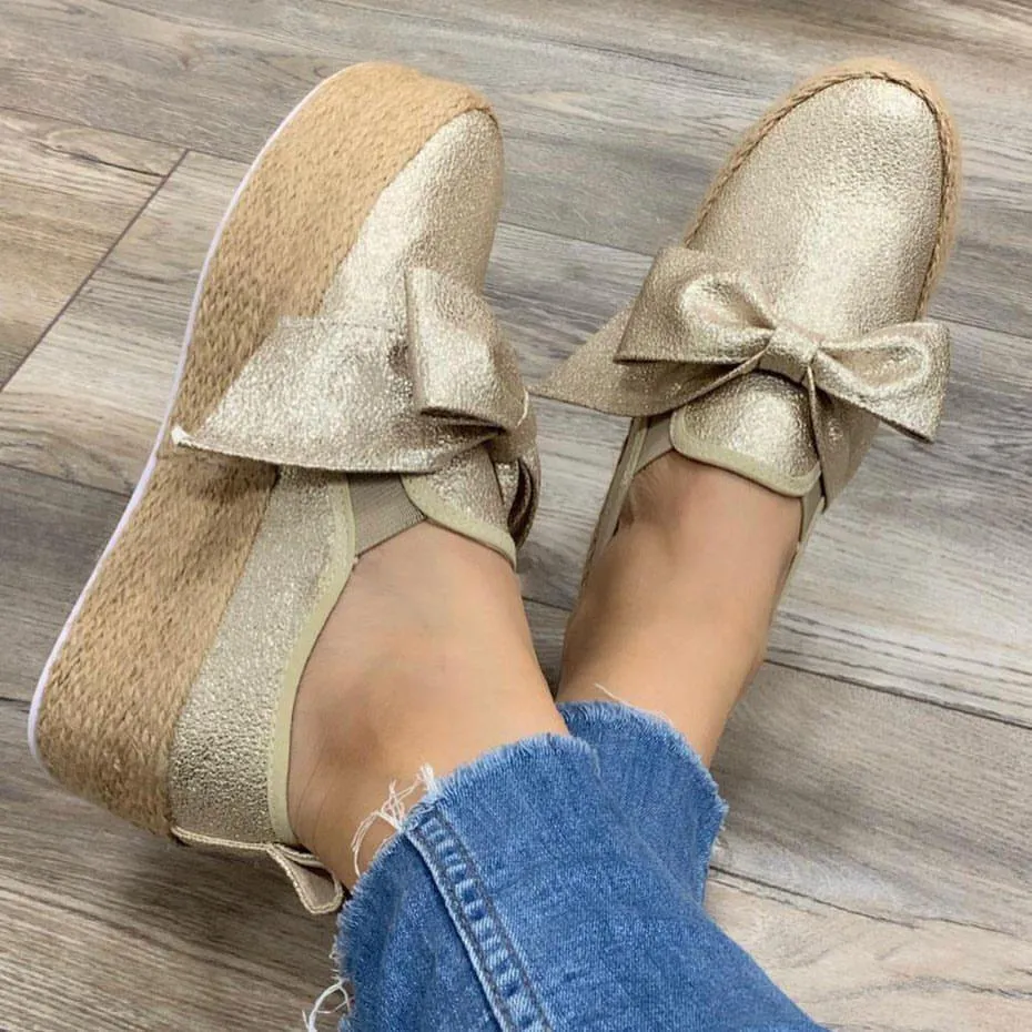 Bowknot Slip On Low Heel Casual Shoes