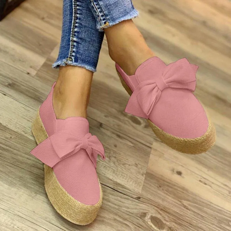 Bowknot Slip On Low Heel Casual Shoes
