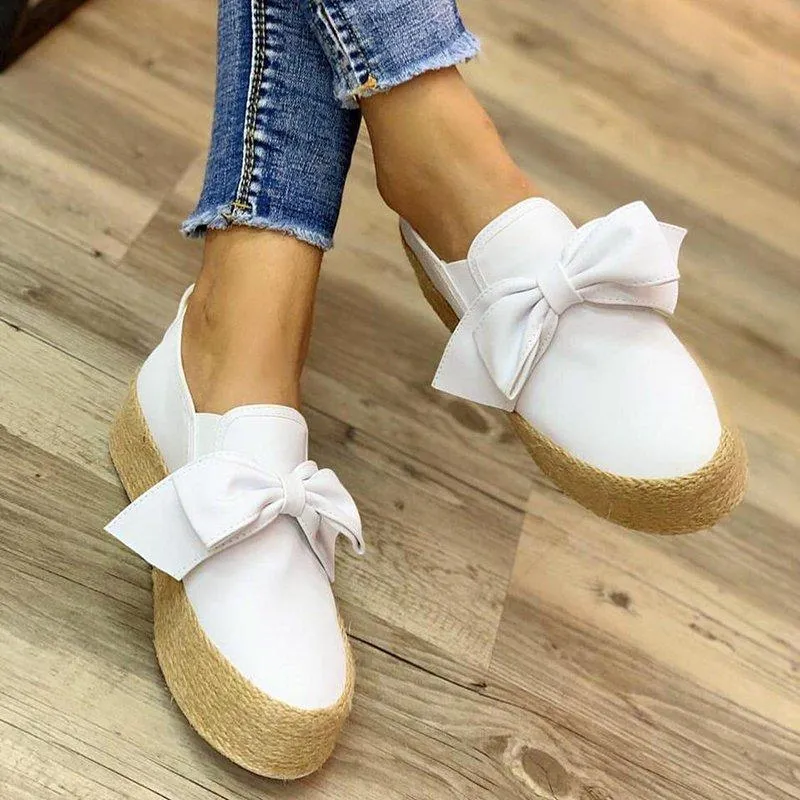 Bowknot Slip On Low Heel Casual Shoes