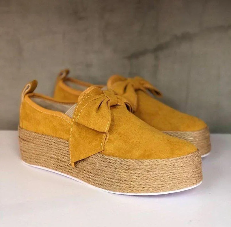 Bowknot Slip On Low Heel Casual Shoes