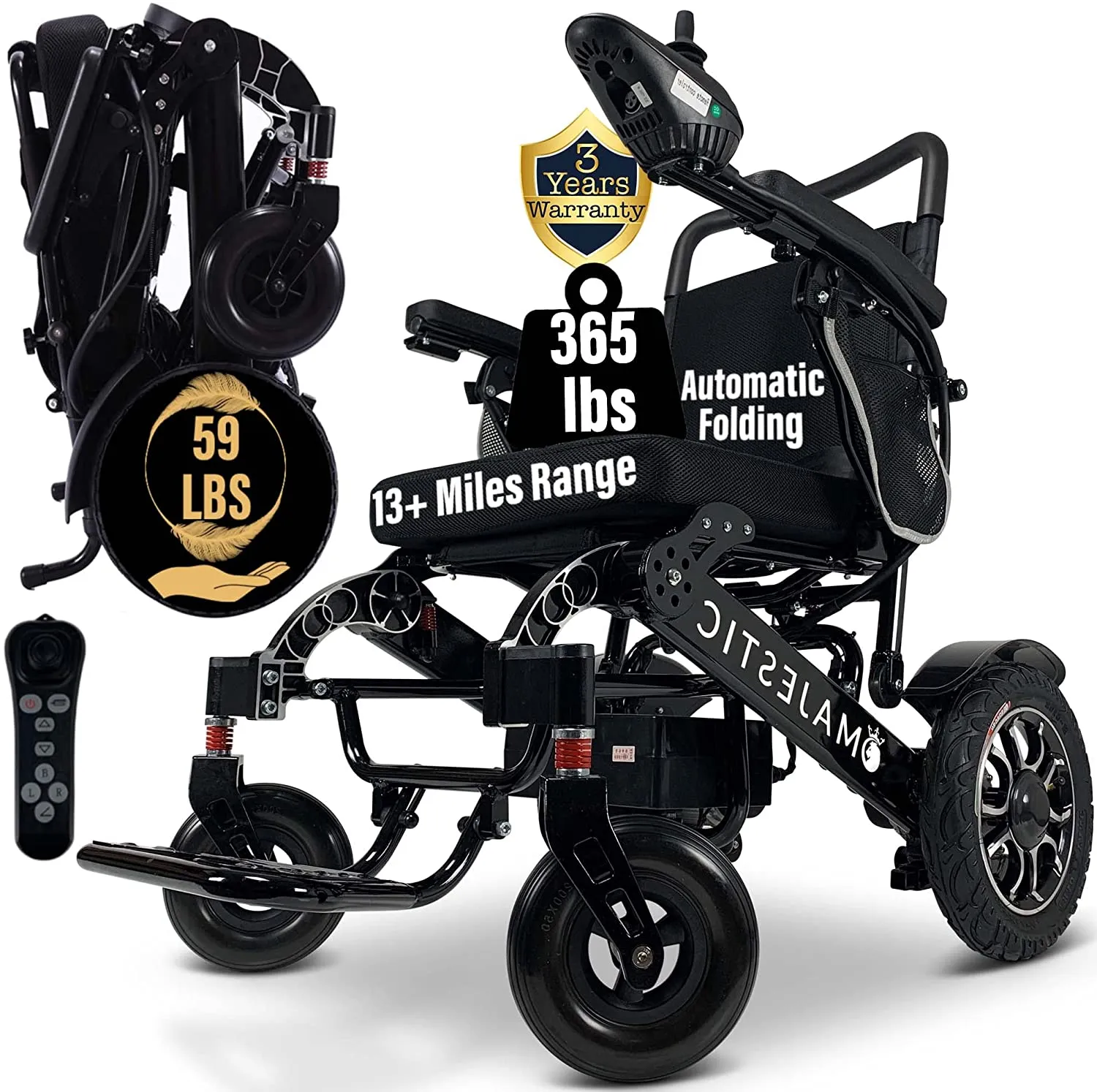 Electric Wheelchair  Automatic Folding Power Portable Lightweigh Wheelchair for Adults (Silver Frame)
