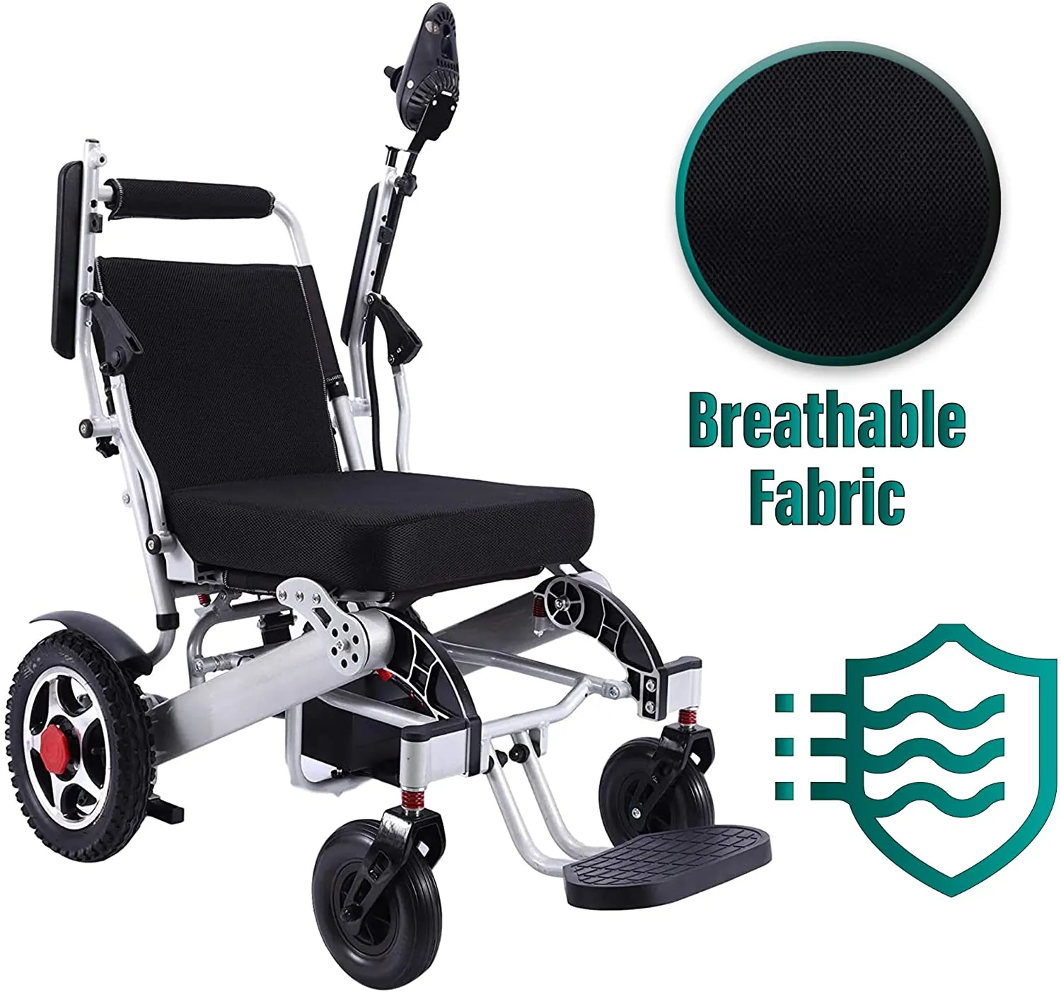 Electric Wheelchair  Automatic Folding Power Portable Lightweigh Wheelchair for Adults (Silver Frame)
