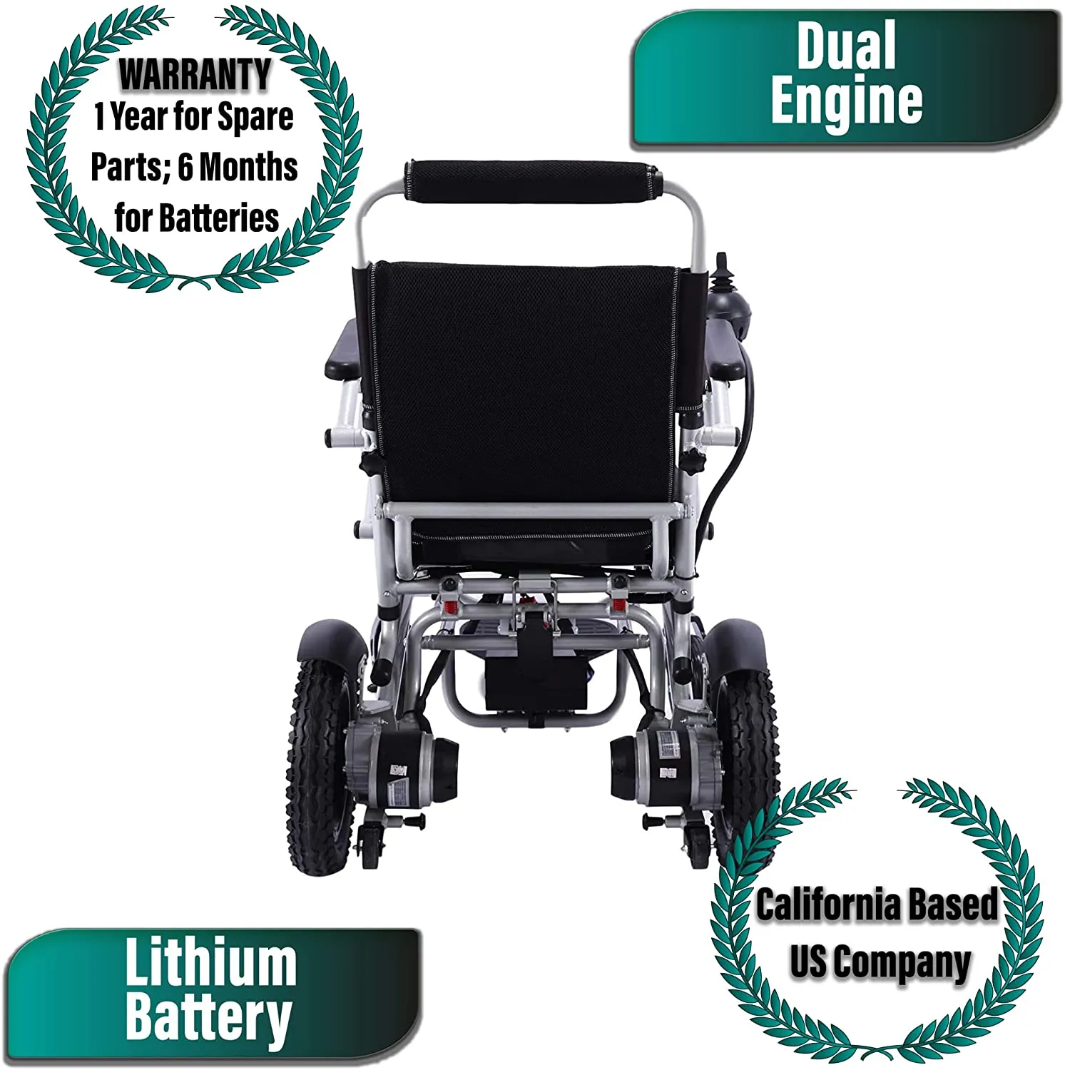 Electric Wheelchair  Automatic Folding Power Portable Lightweigh Wheelchair for Adults (Silver Frame)