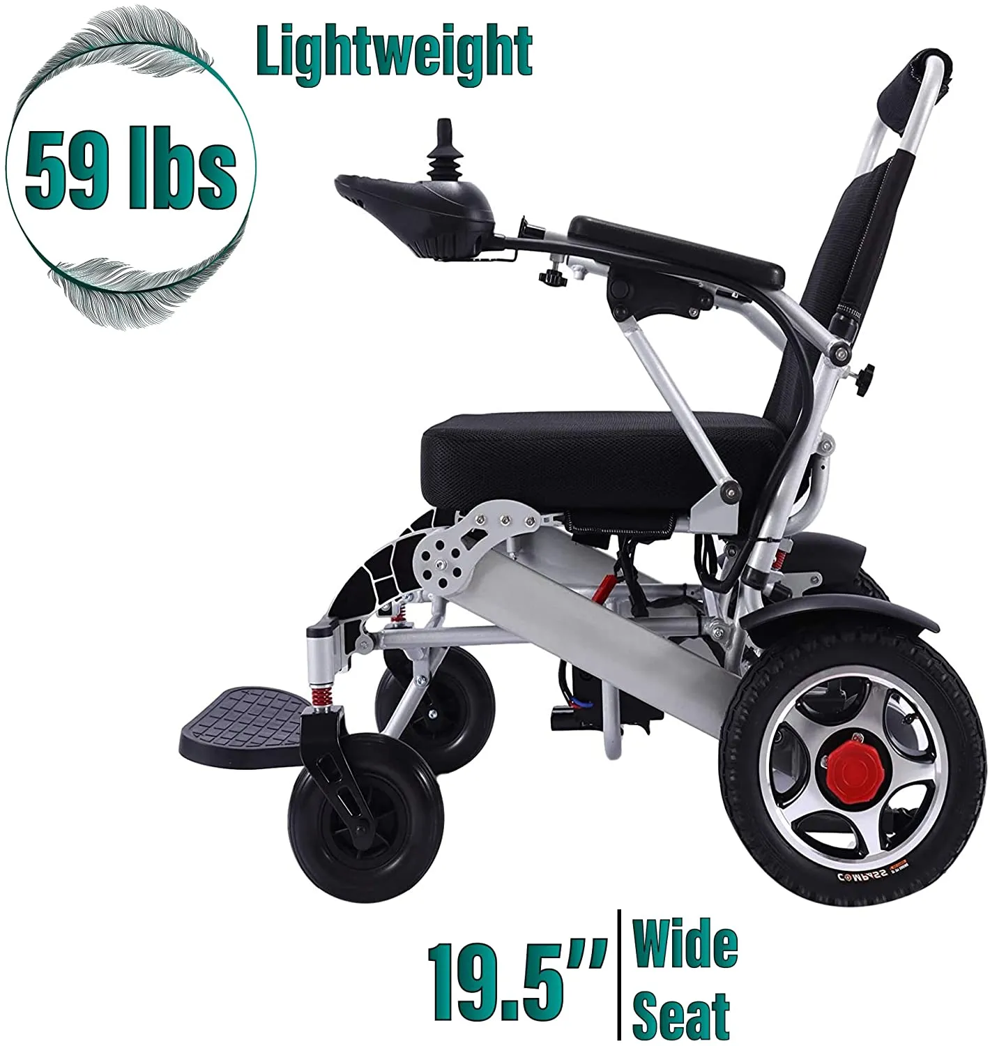Electric Wheelchair  Automatic Folding Power Portable Lightweigh Wheelchair for Adults (Silver Frame)