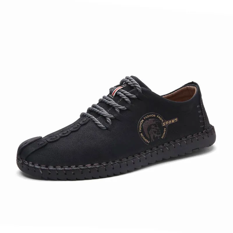Men British Style Retro Stiching Soft Sole Lace Up Flat Cap-toe Shoes