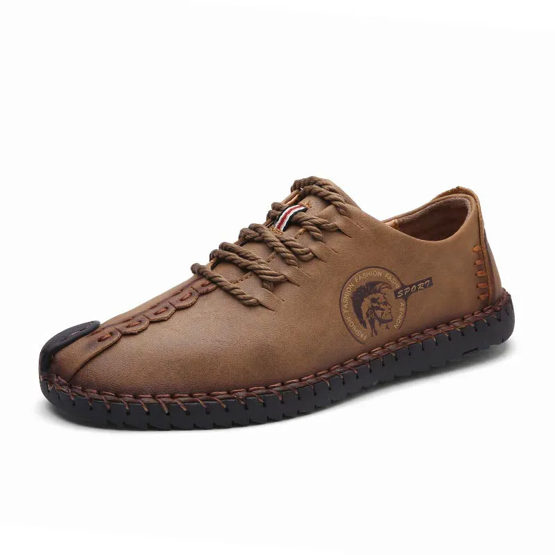 Men British Style Retro Stiching Soft Sole Lace Up Flat Cap-toe Shoes