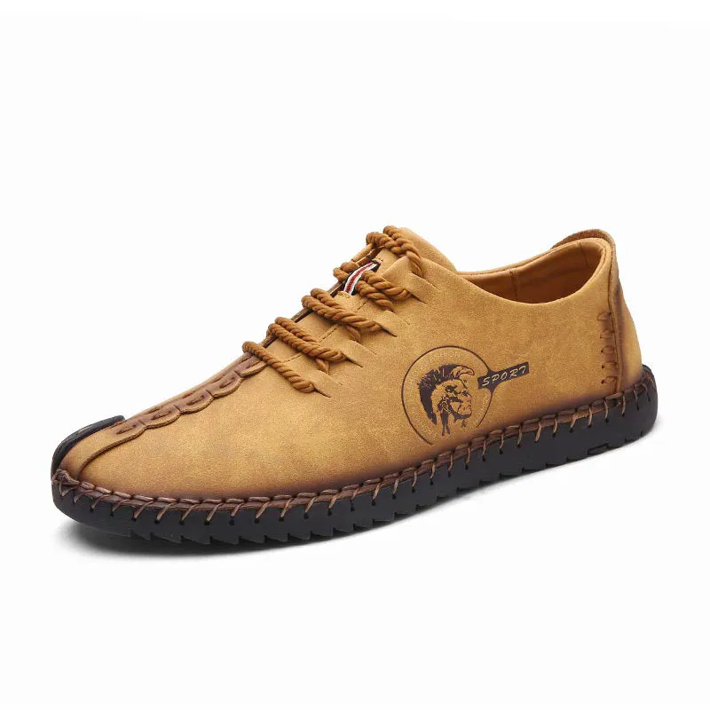 Men British Style Retro Stiching Soft Sole Lace Up Flat Cap-toe Shoes