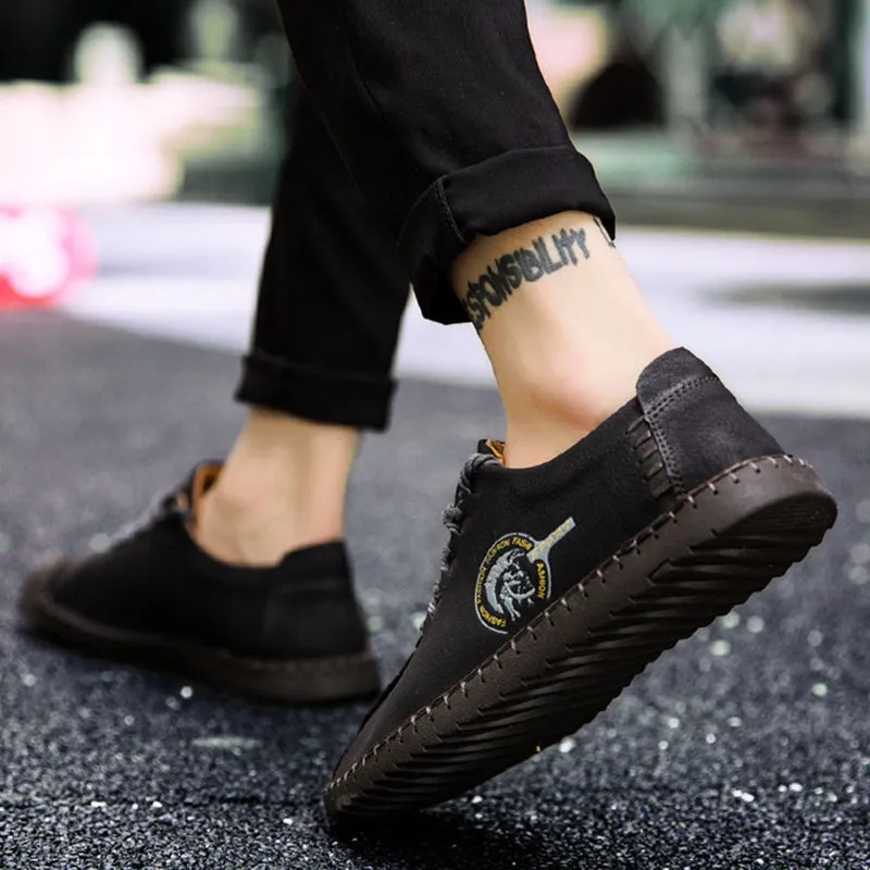 Men British Style Retro Stiching Soft Sole Lace Up Flat Cap-toe Shoes