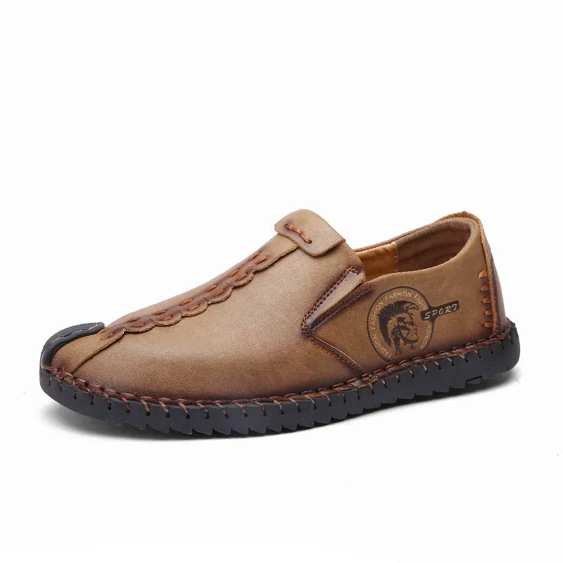 Men British Style Retro Stiching Soft Sole Lace Up Flat Cap-toe Shoes