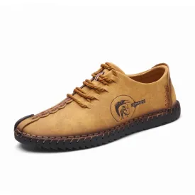 Men British Style Retro Stiching Soft Sole Lace Up Flat Cap-toe Shoes