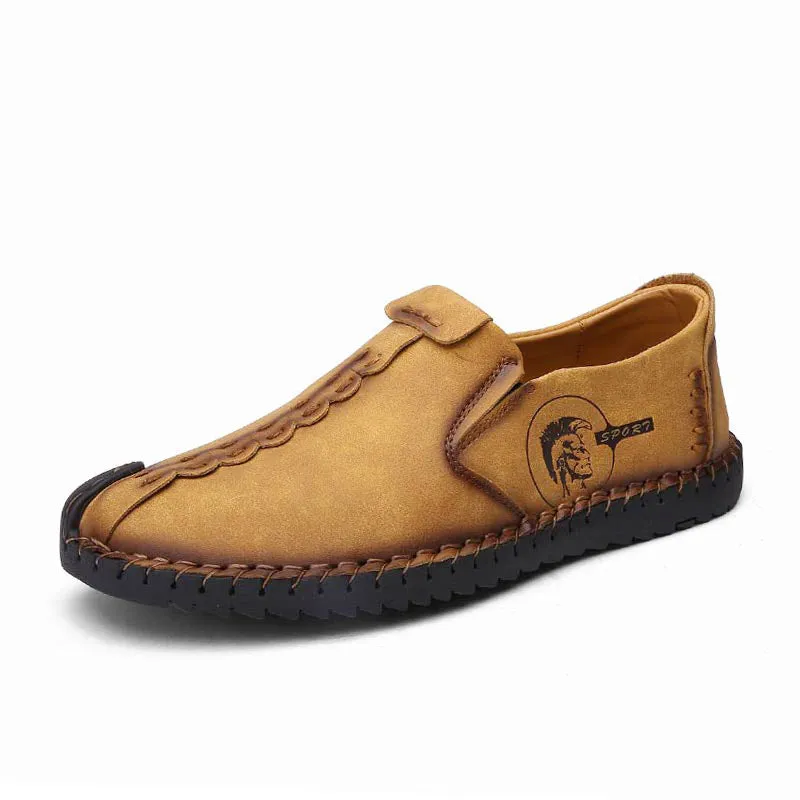 Men British Style Retro Stiching Soft Sole Lace Up Flat Cap-toe Shoes