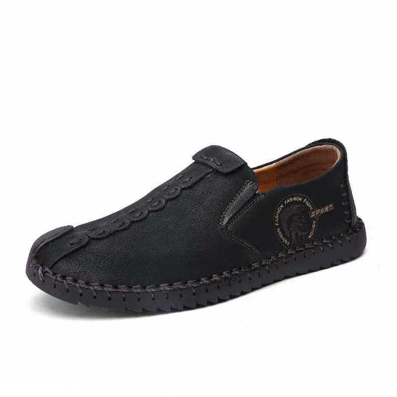 Men British Style Retro Stiching Soft Sole Lace Up Flat Cap-toe Shoes