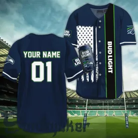 Personalized American Flag Bud Light Seahawk Baseball Jersey