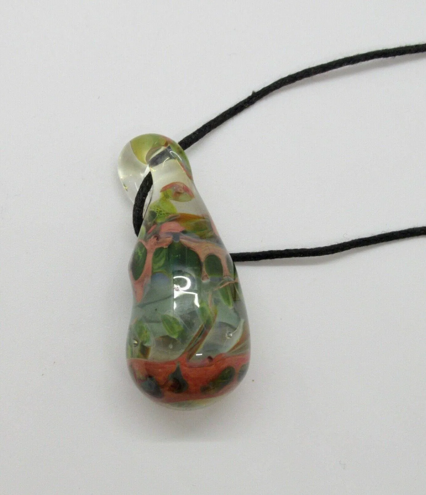 Vintage Hand Blown Art Glass Teardrop Pendant Swirls of Color
