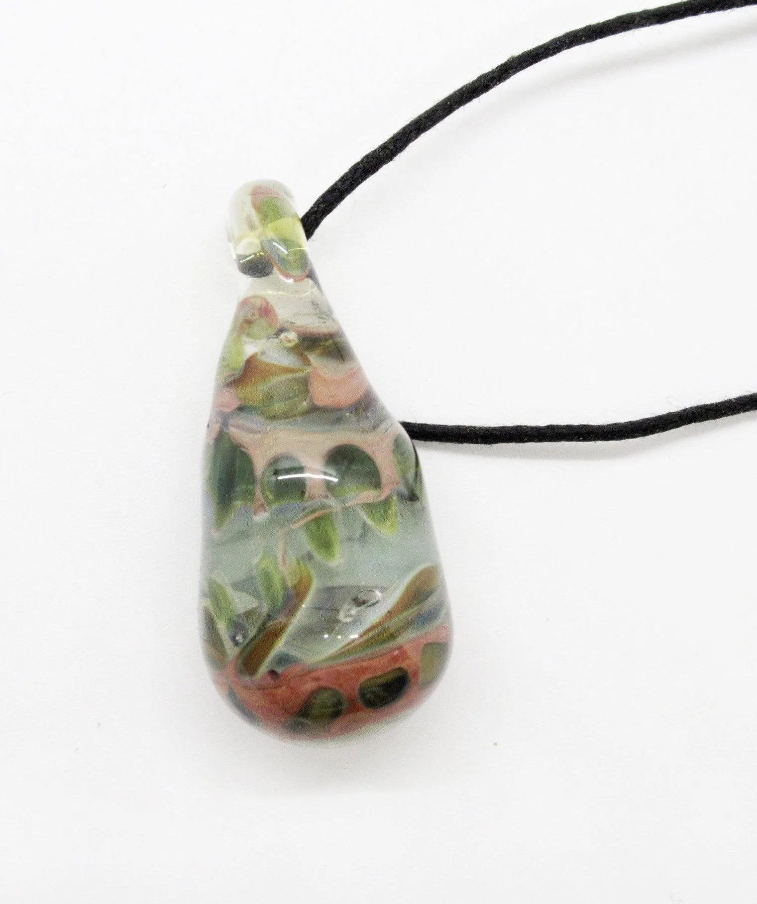 Vintage Hand Blown Art Glass Teardrop Pendant Swirls of Color