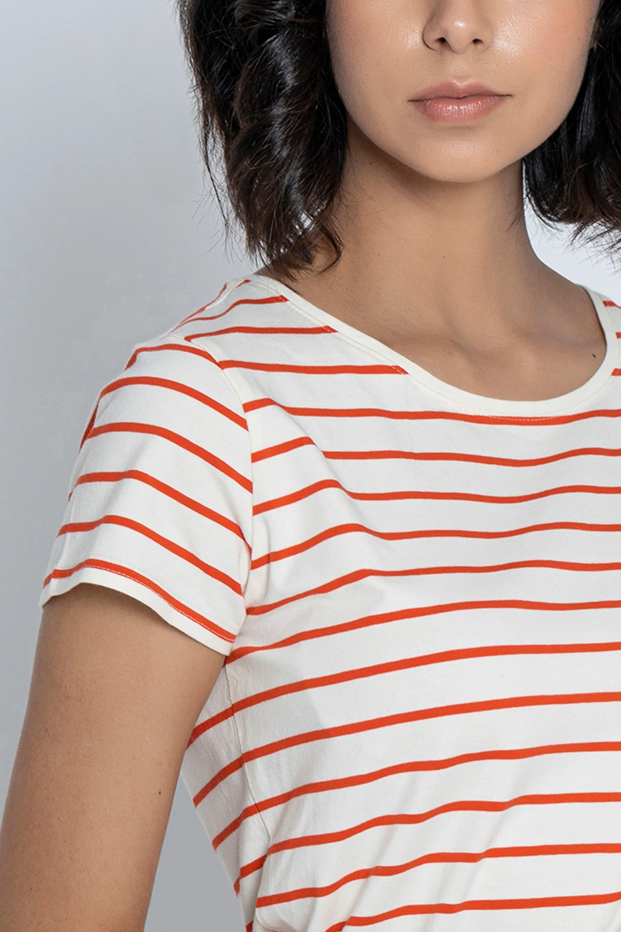 White with Red Stripes Short Sleeves T-Shirt